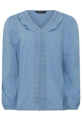M&Co Blue Frill Cotton Blouse