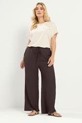 YOURS Plus Size Chocolate Brown Textured Wide Leg Trousers | Yours Clothing 3
