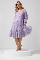 YOURS LONDON Plus Size Purple Floral Dobby Dress | Yours Clothing 3