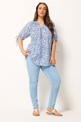 YOURS Plus Size Blue Floral Contrast Trim Blouse | Yours Clothing 1