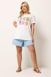 YOURS Plus Size White Tropical Postcard T-Shirt | Yours Clothing 1
