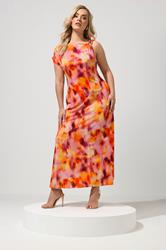 YOURS LONDON Plus Size Orange Blurred Abstract Buckle Detail Dress | Yours Clothing 3