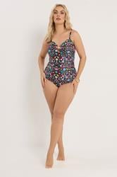 YOURS Plus Size Black Shell Print Bandeau Swimsuit | Yours Clothing 4