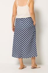 YOURS Plus Size Navy Blue Linen Look Stripe Skirt | Yours Clothing 2