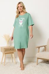 YOURS Plus Size Green Llama Side Split Nightdress | Yours Clothing 1