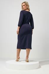 YOURS LONDON Plus Size Navy Blue Buckle Wrap Dress | Yours Clothing 2