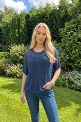 M&Co Navy Blue Crochet Short Sleeve Jumper | M&Co  3