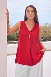 EVANS Plus Size Red Premium Linen Vest Top | Evans 3