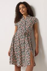 M&Co Black & Pink Floral Tie Waist Shirt Dress | M&Co 1