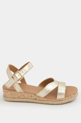 Gold Plaited Wedge Sandals In Extra Wide EEE Fit  | Yours Clothing 2