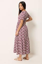 M&Co Petite Berry Red Leaf Print Cotton Maxi Dress | M&Co 2