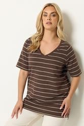 YOURS Plus Size Chocolate Brown Stripe T-Shirt | Yours Clothing 3