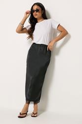 PixieGirl Petite Women's Black Lace Hem Satin Maxi Skirt | PixieGirl 1