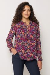 M&Co Berry Red Ditsy Floral Tie Neck Blouse | M&Co 3