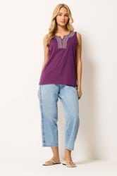 M&Co Berry Purple Embroidered Cotton Vest Top | M&Co 1
