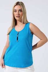 LIMITED COLLECTION Plus Size Blue Shell Button Vest Top | Yours Clothing 3