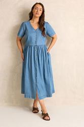 EVANS Plus Size Lightwash Blue Cotton Denim Dress | Evans  3
