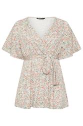 YOURS Plus Size Natural Brown Floral Textured Wrap Top | Yours Clothing 5