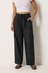 PixieGirl Petite Women's Black Poplin Cotton Cargo Barrel Leg Trousers | PixieGirl 1