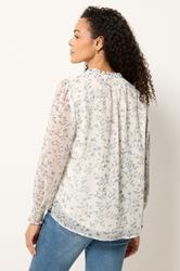 M&Co White & Blue Leaf Print Tie Neck Blouse | M&Co 2