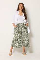 YOURS Plus Size Khaki Green Leaf Print Culottes | Yours Clothing 1