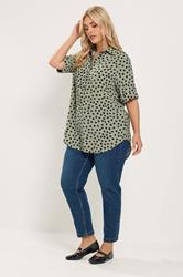 YOURS Plus Size Khaki Green Polka Dot Half Placket Shirt | Yours Clothing 1