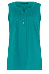 M&Co Teal Green Cotton Sleeveless Henley Top