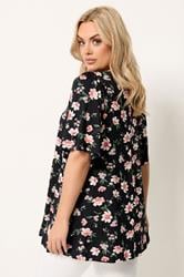 YOURS Plus Size Black Floral Pleat Front Short Sleeve Top | Yours Clothing 2