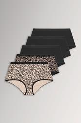 YOURSET 5 PACK Curve Black Leaf Print Full Briefs