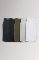 BadRhino Big & Tall 5 Pack Grey/Green/White/Navy/Black Extra Long Plain Vest Top | BadRhino 3