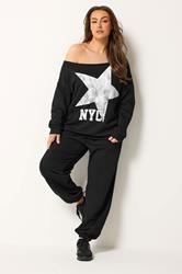 YOURS Plus Size Black NYC Slouch Sweatshirt & Jogger Set | Yours Clothing 3