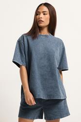 PixieGirl Petite Women's Set Blue Acid Wash Cotton T-Shirt & Shorts | PixieGirl 3