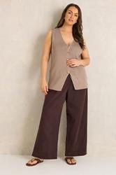 EVANS Plus Size Chocolate Brown Cotton Wide Leg Trouser | Evans 1