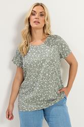YOURSET 2 PACK Plus Size Sage Green & Pink Ditsy Floral T-Shirts | Yours Clothing 1