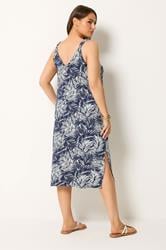 YOURS Plus Size Navy Blue Palm Leaf Throw On Dress | Yours Clothing 2