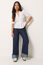 PixieGirl Petite Women's Dark Blue Seam Front Turn Up Denim Jeans | PixieGirl 3