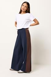 PixieGirl Petite Women's Navy Blue Side Panel Wide Leg Trousers | PixieGirl 3