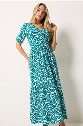 M&Co Teal Green Abstract Print Tiered Cotton Maxi Dress | M&Co 3