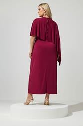 YOURS LONDON Plus Size Burgundy Red Maxi Cape Dress | Yours Clothing 2
