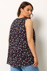 YOURS Plus Size Black Daisy Print Vest Top | Yours Clothing 2