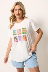 YOURS Plus Size White Tropical Postcard T-Shirt | Yours Clothing 3