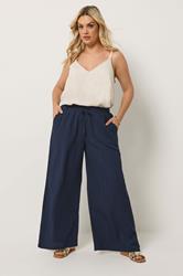 YOURS Plus Size Navy Blue Wide Leg Textured Trousers | Yours Clothing 1