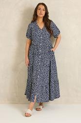 EVANS Plus Size Navy Blue Spot Print Tiered Maxi Dress | Evans 3