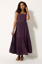 M&Co Berry Purple Woven Swirl Trim Tiered Maxi Dress | M&Co 3