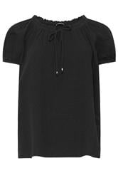 YOURS Curve Black Dobby Bardot Cheescloth Top