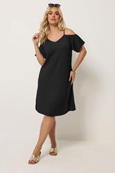 YOURS Plus Size Black Texture Cold Shoulder Dress | Yours Clothing 1