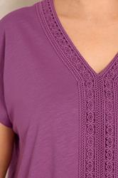 EVANS Plus Size Magenta Pink Cotton Crochet Trim Tee | Evans 4