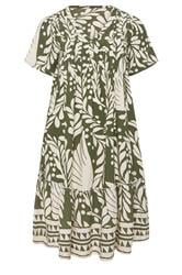 EVANS Curve Green Abstract Pintuck Dress