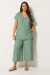 YOURS Plus Size Sage Green Bubble Textured Cropped Trousers | Yours Clothing 1