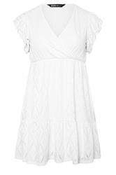 YOURS Curve White Wrap Pointelle Dress